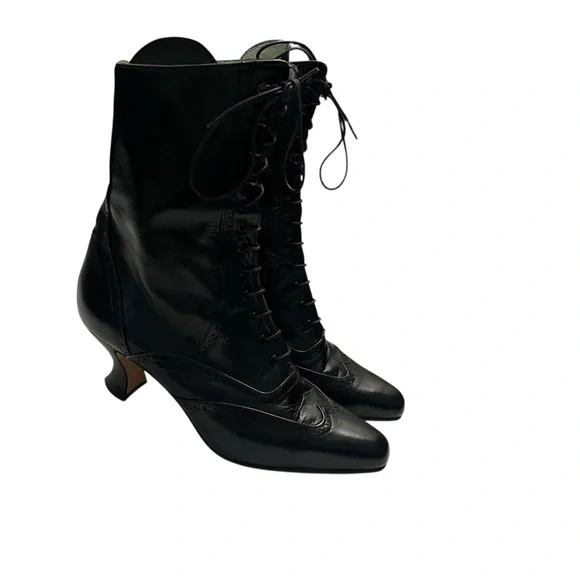 Kenneth Cole Black Leather Lace-Up Victorian Oxford Boots Made in Spain 90s Y2K - Picture 12 of 16